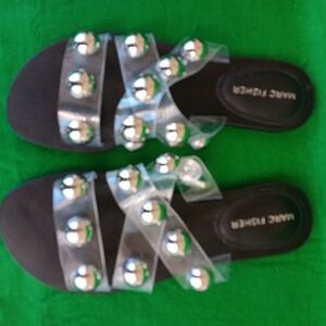 Marc Fisher Studded Black Slip-on Sandals Womens Size 5